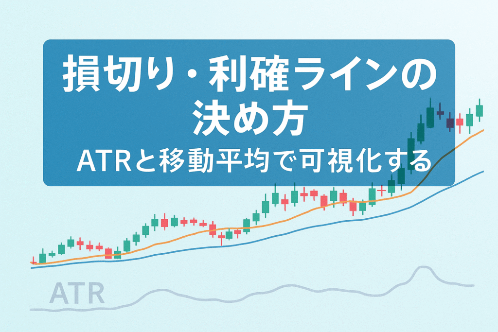 損切り・利確ラインの決め方を示すアイキャッチ画像。ATRと移動平均を使ったチャートのイメージ